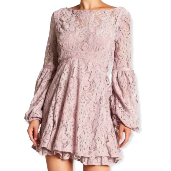 Free People Dresses & Skirts - Free People Blush Pink Ruby Crochet Lace Bohemian Neutral Mini Dress SZ Medium